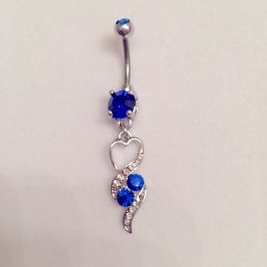 Beautiful blue& White rhinestone heart navel 14g